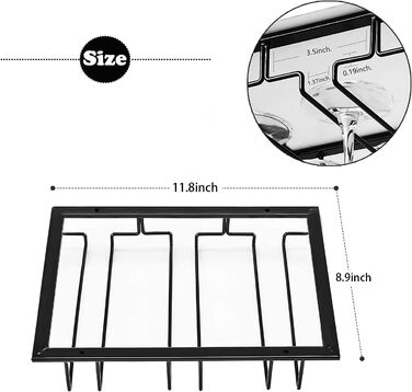 Тримач для келихів вина – органайзер для підвішування у шафу, металевий, для кухні, бару (3 ряди, 1 шт.) (Чорний)