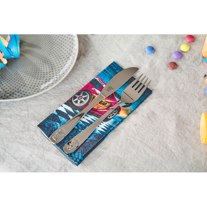 Набір дитячого посуду ZWILLING Kinderbesteck-Set, 4 предмети, з мотивами лицарів, для дітей від 3 років, нержавіюча сталь 18/10, сріблястий, без пластикової упаковки