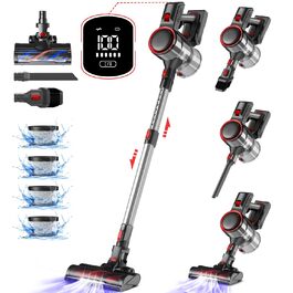 Акумуляторний пилосос бездротовий 45000 Па з сенсорним екраном, 50 хв роботи, контейнер 1.6 л, фільтр H13 HEPA, анти-заплутуюча щітка для підлоги/килимів/шерсті тварин (Червоний)