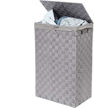 Кошик для білизни RAN6891 Stan з кришкою, ручками, плетіння, металевий каркас, знімне вкладиш з льону, 30 x 30 x 50 см, Колір: Коричневий