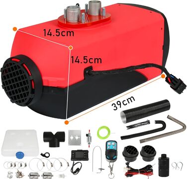 Дизельний обігрівач 8kW 12V з Bluetooth, LCD дисплеєм та пультом дистанційного керування для автодому, авто, човна, каравану, червоний