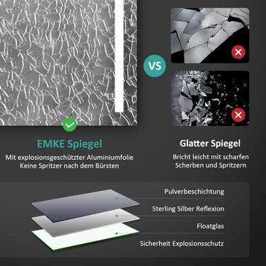 Дзеркало для ванної кімнати EMKE з підсвічуванням 60x80 см, 2 кольори світла, антизапарник, вимикач-кришка, IP44, енергозберігаюче LED, 60L x 80B см