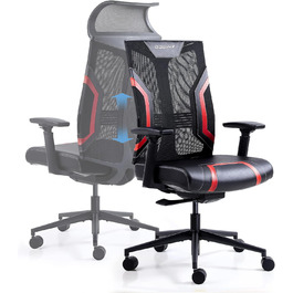 Ігровий крісло Dowinx для офісу та дому з підлокітниками 3D, регульоване, з функцією гойдання, шкіряне, поворотне, чорний/сірий (чорний/червоний)