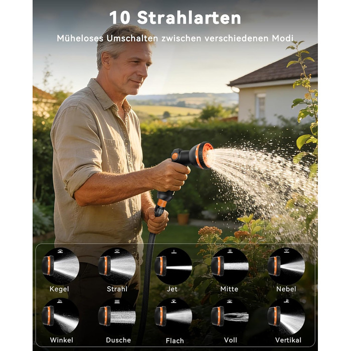 Шланговий барабан SUNPOW настінний 30м для саду, тераси та двору. Автоматичний намотувач шланга 16 мм з фіксацією, поворотна стійка 180°, 10-функціональна насадка для поливу.