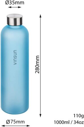 Пляшка для пиття Vinsun об'ємом 1 л-багаторазова, екологічно чиста, не містить вуглекислого газу, спортивна пляшка Tritan для активного відпочинку, школи, коледжу, велосипеда, офісу, тренажерного залу (1000 мл, синя)
