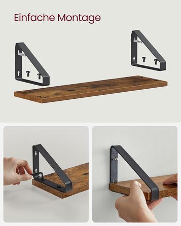 Настінна полиця VASAGLE, 6 шт. у наборі, 30/35/40 см, вінтажний коричневий + матовий чорний, для вітальні, кухні, кабінету, ванної кімнати