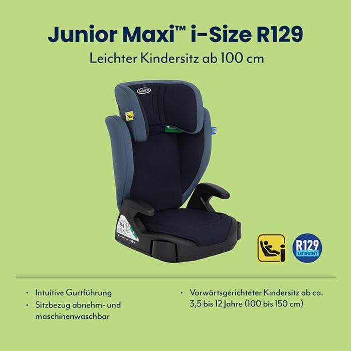 Автокрісло Graco Junior Maxi i-Size R129 для дітей 100-150 см, 3,5-12 років, блакитне