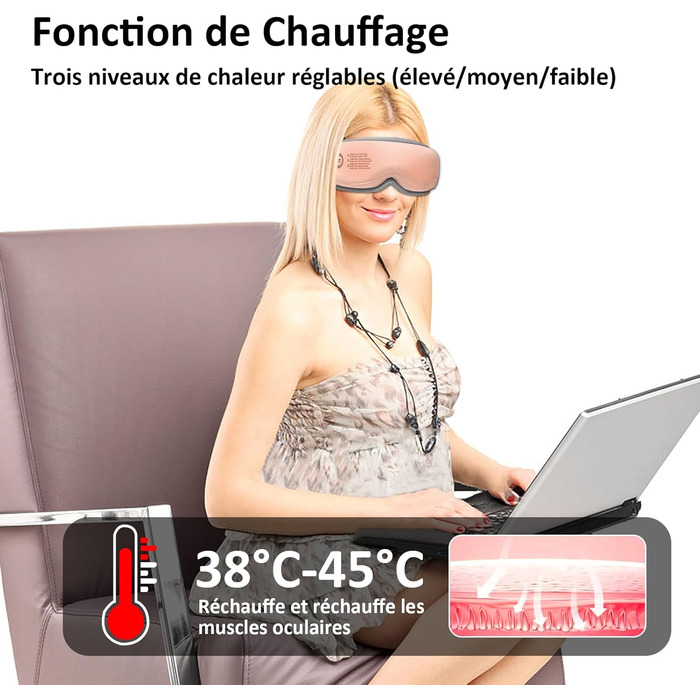 Масажер для очей з підігрівом та Bluetooth, 5 режимів масажу, зняття сухості та мігрені