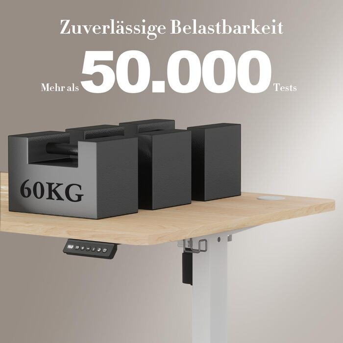 Електричний стіл Airfish 140x60 см з регулюванням висоти, USB-портом і пам’яттю, бежевий