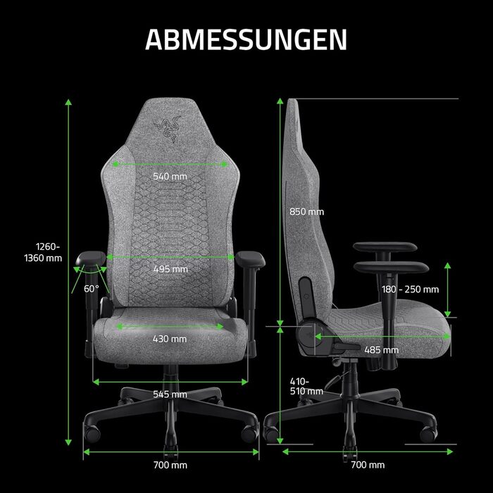 Ігровий крісло Razer Iskur V2 X - сірий, з підтримкою попереку, м'який матеріал, 2D підлокітники