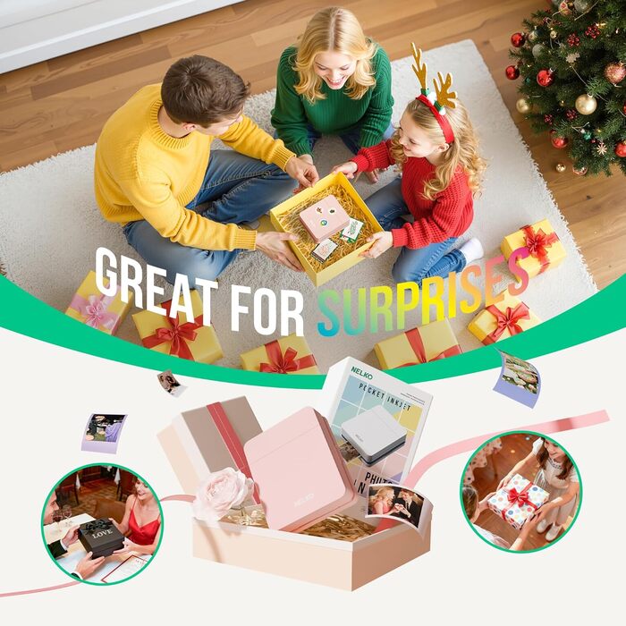 Портативний міні-фотопринтер Nelko PP01: кольоровий, для смартфонів iOS & Android, з 20 фотопапером, наклейки, рожевий