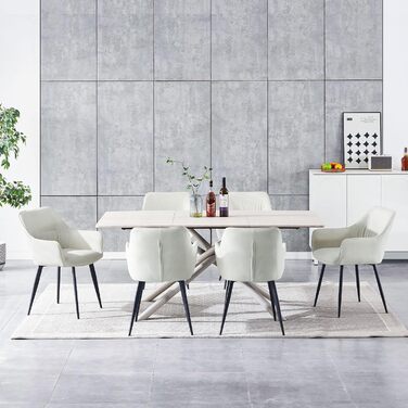 Набір обідніх крісел 6 шт. поворотні, з підлокітниками, 360°, сучасний м'який стілець з велюру, для вітальні, кухні, робочого кабінету, спальні (4, Бежевий)