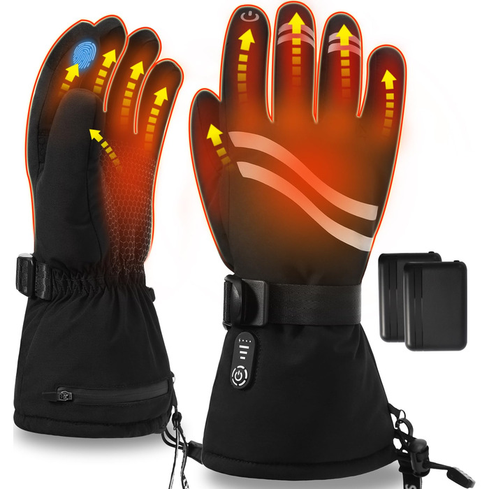 Електричні гріючі рукавички Rasfalo для чоловіків та жінок, акумулятор 2600mAh, 3 режими нагріву, водонепроникні, чорні