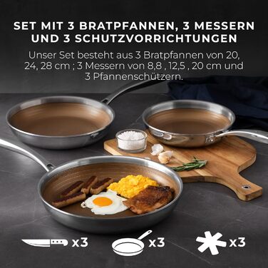 Набір сковорідок з антипригарним покриттям 20, 24 і 28 см / з 3-кратним покриттям з нержавіючої сталі і алюмінію / Комплект mi, 3 /