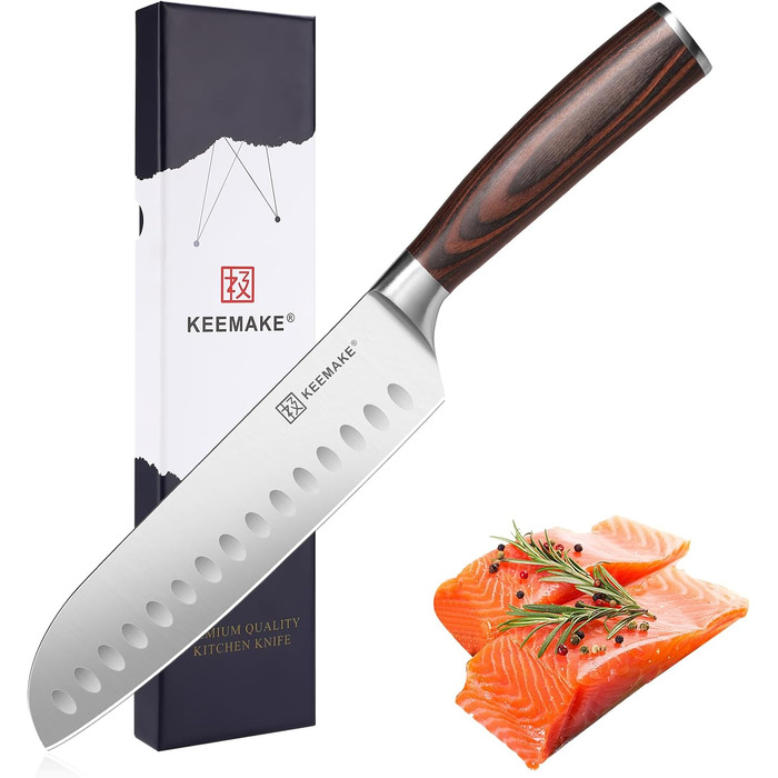 KEEMAKE Набір професійних кухонних ножів Santoku 18 см з карбонової сталі, ергономічна ручка