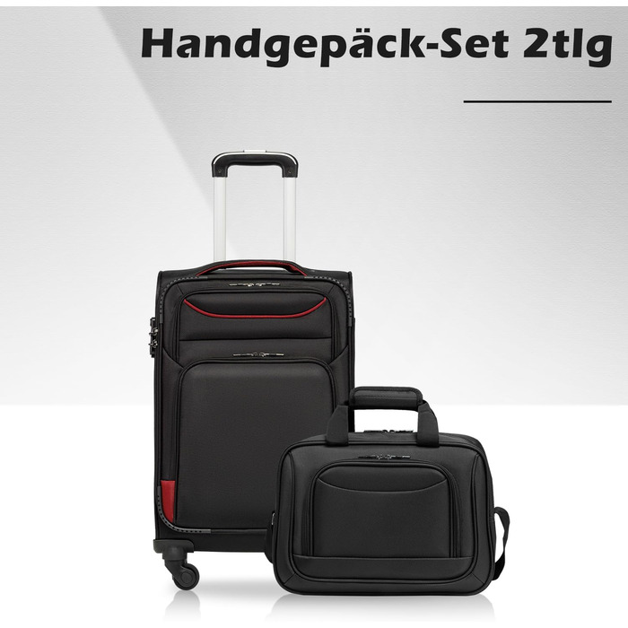 Валіза COOLIFE на 4 колесах з TSA-замком, ручна, з сумкою, 2 шт. (чорний+червоний)