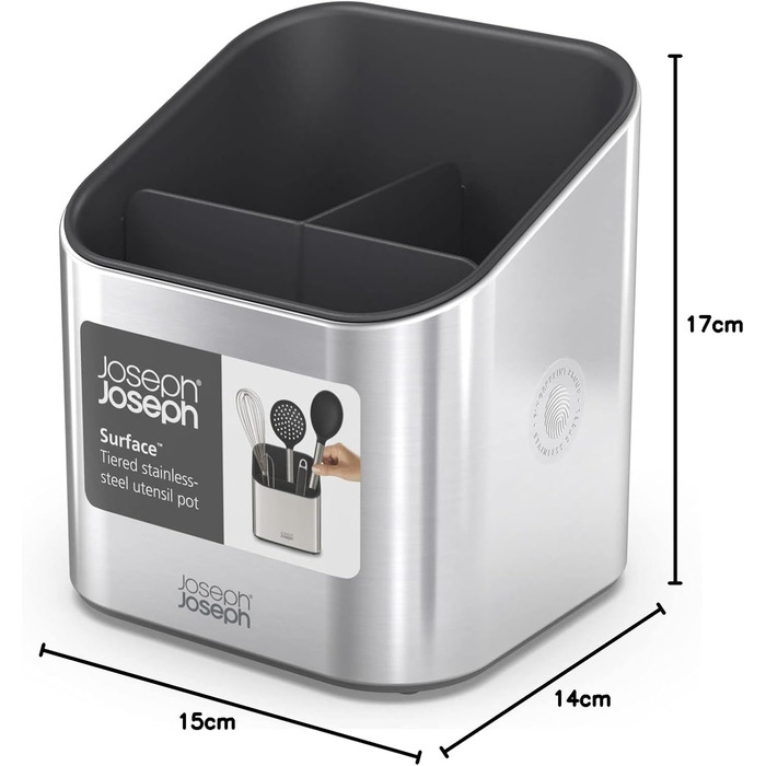 Підставка для кухонного інвентарю Joseph Joseph з нержавіючої сталі, сірого кольору, з роздільником та протиковзкими ніжками