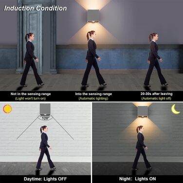Klighten Вологостійкий вуличний світильник з датчиком руху 12W, IP65, 3000K, тепле біле світло, для внутрішнього та зовнішнього використання, регульований світловий потік, колір - темно-сірий