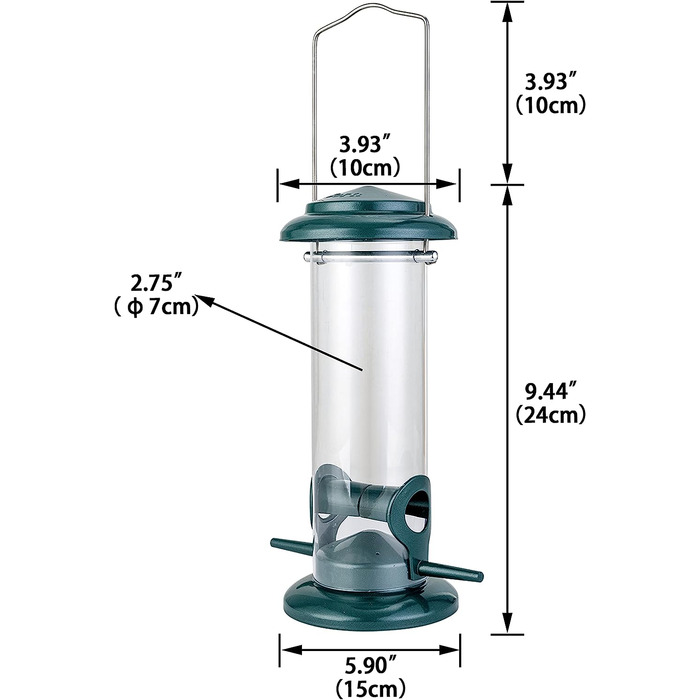 Годівниця для птахів iBorn, металева годівниця для диких птахів, годівниця для птахів, підвісна годівниця для диких птахів, 14 дюймів у поперечнику (2 порти, зелений)