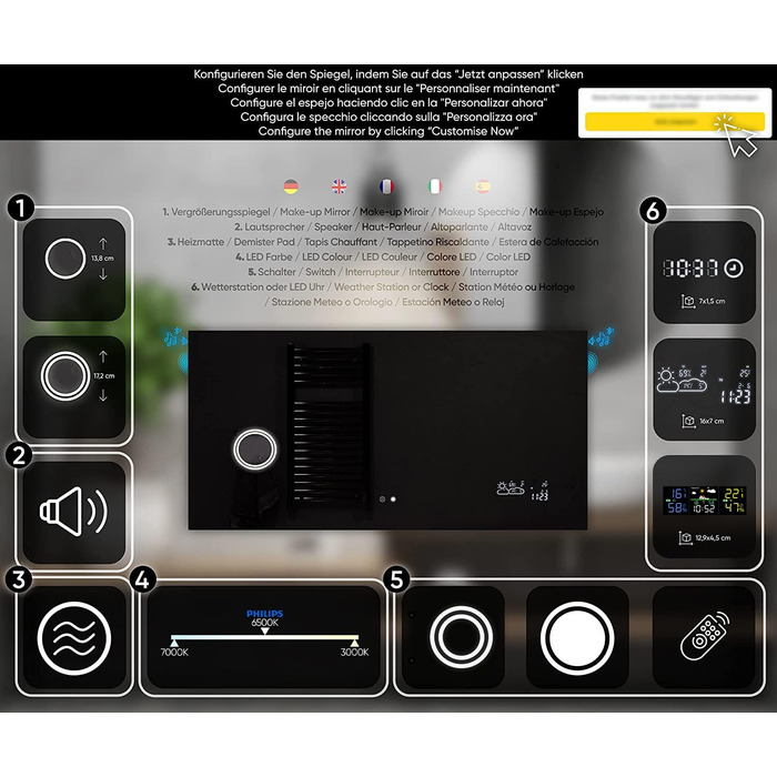 Дзеркало для ванної кімнати з підсвічуванням FORAM 120x70 см - без рами, на замовлення, сучасний дизайн