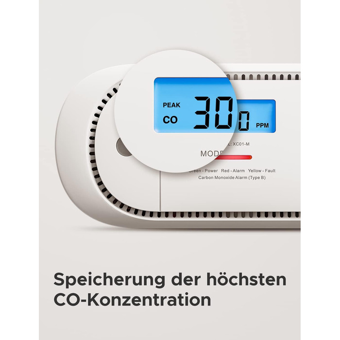 Виявлювач CO X-Sense з LCD-дисплеєм, SBS50, XC01-M (1 шт.) - для дому, з пам'яттю, з базою