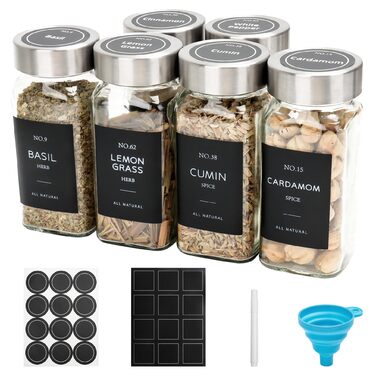 Набір контейнерів для спецій на 12 штук, 120 мл, скляні контейнери для спецій з кришками з нержавіючої сталі, набір скляних банок для спецій з воронкою, етикетками, для організації спецій, шафи, ящика