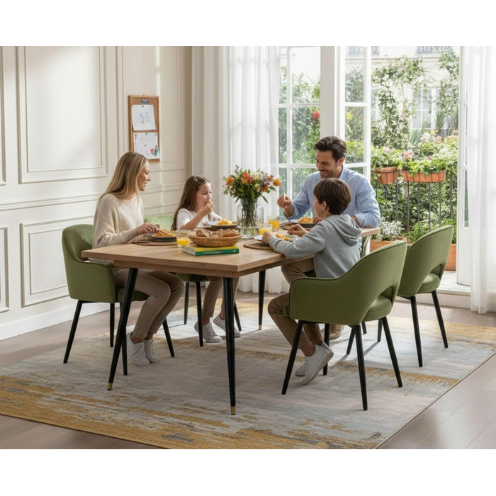 4 крісла з оксамиту для їдальні, обертаються на 360°, кухонні крісла з підлокітниками, м'які бокові крісла для дому, офісу, вітальні (53*58*78 см, зелені)