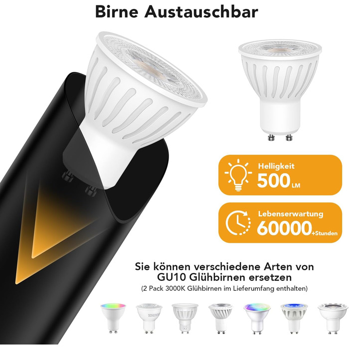 LED прожектор для підсвічування вгору 7W, чорний. Світлодіодний світильник на підставці з лампою GU10 500LM, тепле світло 3000K, з ножним вимикачем