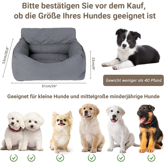 Автомобільне сидіння і ліжко NIBESSER 2-в-1 для собак, водонепроникне і нековзне, сидіння-бустер для кішок, знімний чохол і подушка (збільшено-сірий)