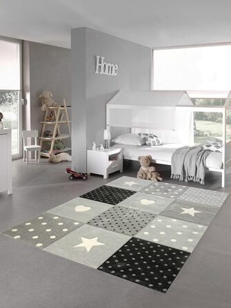 Килим-мрія для дитячої кімнати, ігровий килим і дитячий килим, дизайн у вигляді зірочок у формі серця, рожевий, білий, сірий Розмір (200 х 290 см, чорний, сірий)