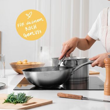 Wok Silberthal з нержавіючої сталі з індукційним дном (28 см) - для смаження та смаження у фритюрі, сумісний з усіма плитами, до 400°C, з кришкою