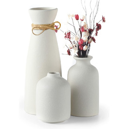 Білі керамічні вази Sawoake, набір з 3 невеликих квіткових ваз для декору, сучасний сільський домашній декор у стилі фермерського будинку, декоративні вази для пампасної трави, (Біла)