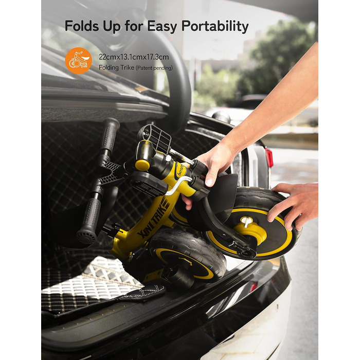 Бесрей 5-в-1 Дитячий Біговел, Триколісний Велосипед для Малюків 1-4 Років (Жовтий з Ручкою)