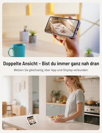 Відеоняня PARIS RHÔNE з 2 камерами, WiFi, 2K UHD, нічник, датчик руху/плачу, контроль температури та вологості, колискові