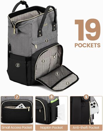 Рюкзак для ноутбука LOVEVOOK для жінок, великий шкільний рюкзак для підлітків, рюкзак ручної поклажі, водонепроникний дизайн, дихаючі плечові лямки, для університету, школи та подорожей, бежево-сірий (17 дюймів, сірий / чорний)