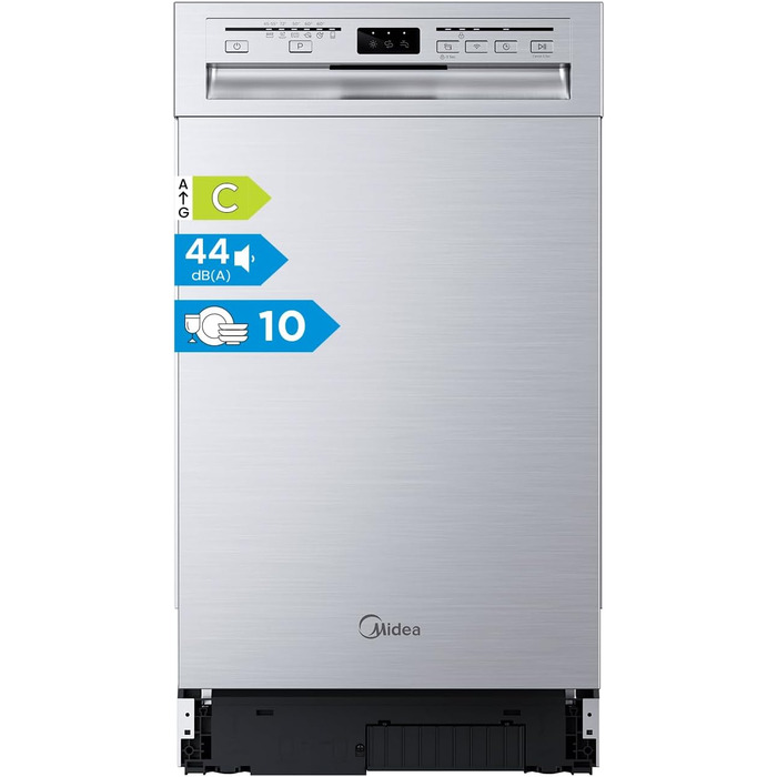 Посудомийна машина Midea SV 5.14K10C, 45 см, 10 комплектів, вбудована, WIFI, 8 програм, 44 дБ, автоматичне відкриття дверцят, таймер затримки 0-24 год, Inox