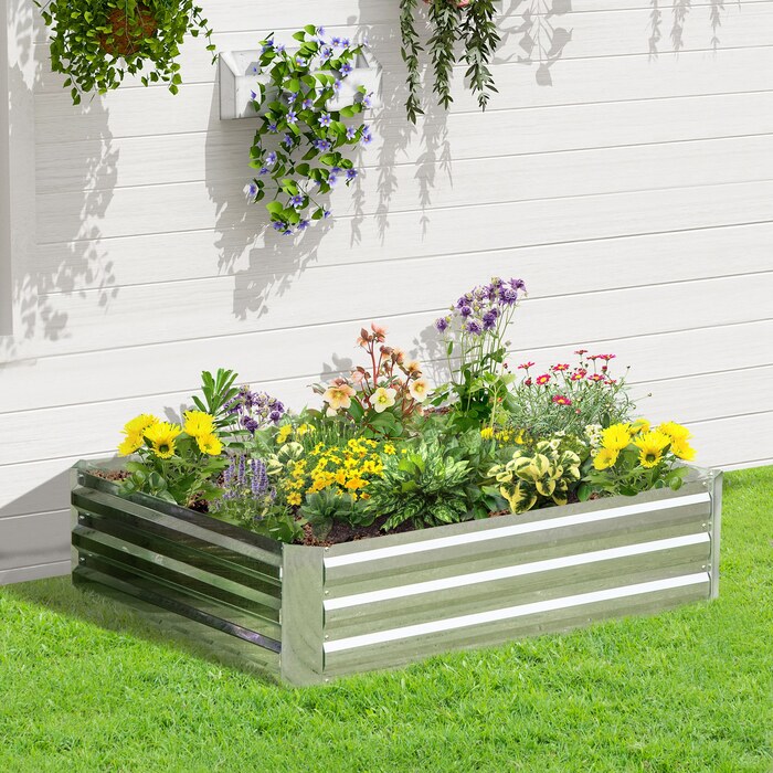 Outsunny Піднята грядка з оцинкованої сталі 120 x 90 x 30 см Садова клумба Сівалка Срібло для квітів та овочів