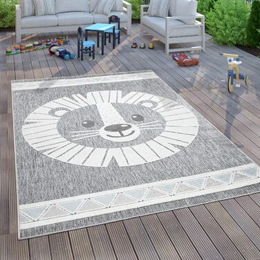 Дитячий килим Дитяча кімната Відкритий килим Ігровий килим 3D ефект Lion Grey, Розмір (120x160 см)