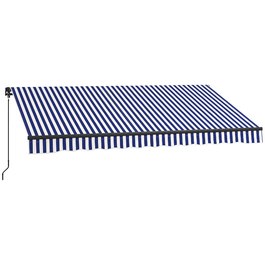 Тент Outsunny Folding Arm з ручною рукояткою, 350 x 300 см, UV30+ Сонцезахисний тент Патіо маркіза з кутом 45-85°, Балконні маркізи з водонепроникним покриттям, Настінне кріплення, Синій+Білий | Аосом