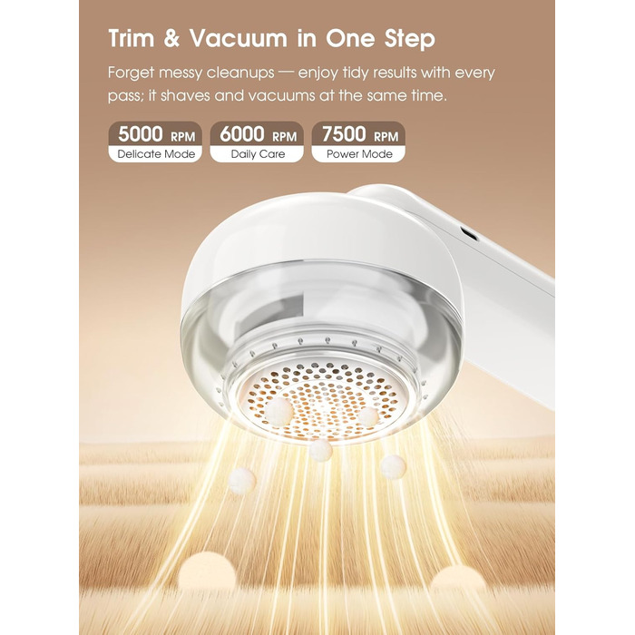 Електричний видальник ворсу 6-лезовий, перезаряджається, з індикатором заряду, для одягу, білий