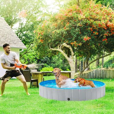 Басейн для собак Yaheetech, басейн 180 x 30 см, басейн для собак, басейн для собак, складний басейн для ванни, водний басейн, (сірий, XXXL - 180 x 30 см)