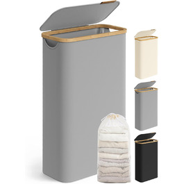 Кошик для білизни SONGMICS 65 л, складний, з кришкою, бамбукові ручки, 42x22.5x70.5 см, верблюжий коричневий