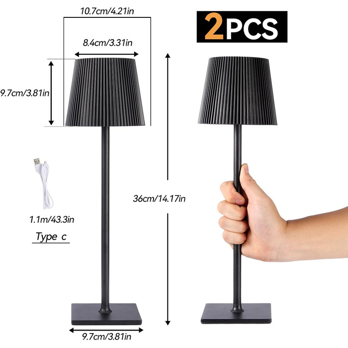 LED акумуляторні настільні лампи Xiake (2 шт), регулювання яскравості 2700K-6000K, IP54, 3 кольори, для дому та саду