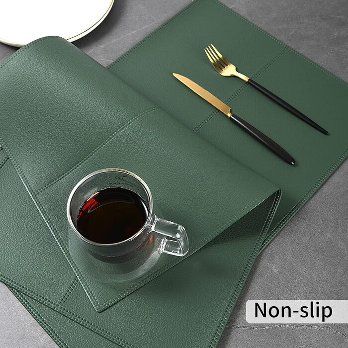 Набори килимків на стіл Punkspace з екошкіри, 6 шт., темно-зелені, стійкі до тепла та бруду, водонепроникні, для кухні та обіднього столу