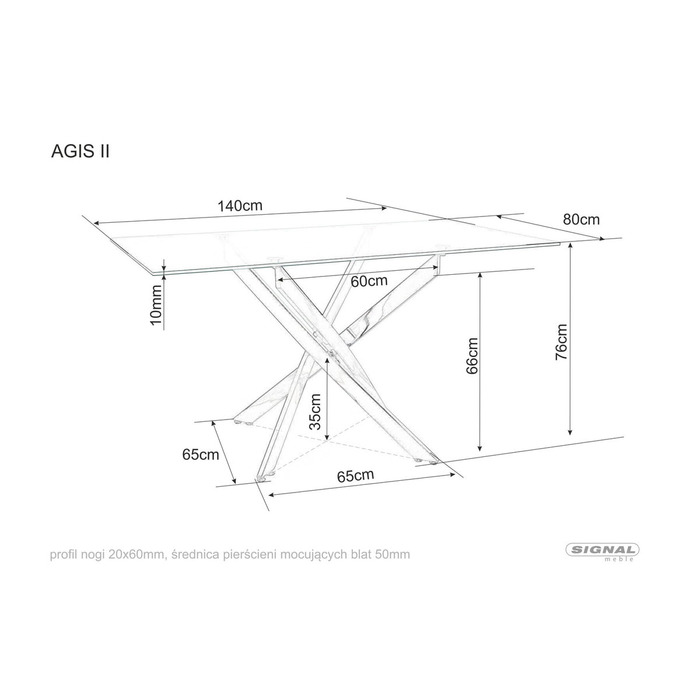 Стіл AGIS II 140*80 прозорий/хром