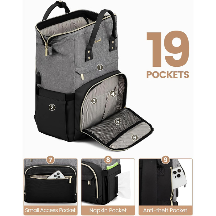 Рюкзак для ноутбука LOVEVOOK для жінок, великий шкільний рюкзак для підлітків, рюкзак ручної поклажі, водонепроникний дизайн, дихаючі плечові лямки, для університету, школи та подорожей, бежево-сірий (17 дюймів, сірий / чорний)