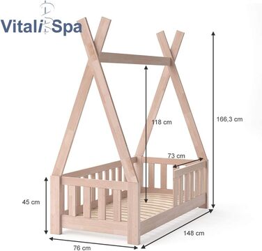 Вігвам-ліжко VitaliSpa вігвам, 148 х 76 см і матрац (натуральне дерево, з огорожею)