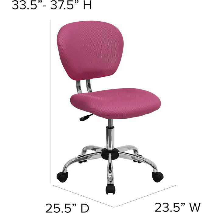 Офісне крісло Flash Furniture H-2376-F-WHT-GG, середня спинка, сітка, хромована основа, рожева, без підлокітників