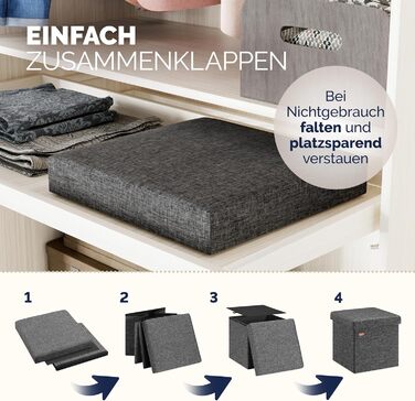 Пуф Casaria® з місцем для зберігання, білий, складний, з кришкою, штучна шкіра, м'який, 38x38 см, для спальні, вітальні, передпокою, білий (2, темно-сірий)