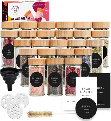 Набір баночок для спецій 24 шт. по 100 мл з бамбуковими кришками та етикетками | Набір для зберігання спецій, баночки для спецій, 24 шт.